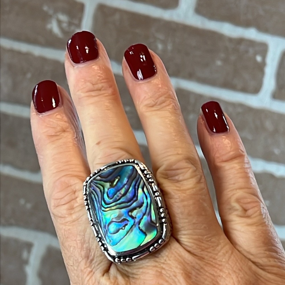 Abalone Sterling Silver Gemstone Ring Sz 9